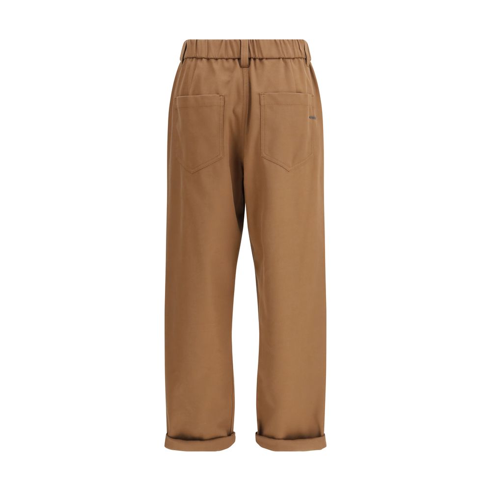 Brown Cotton Casual Pants