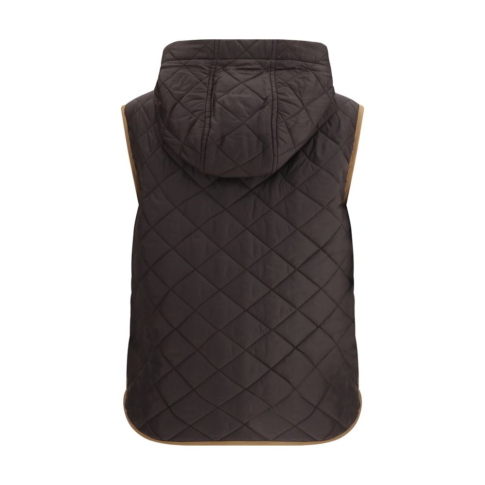 Brown Nylon Sleveless Jacket