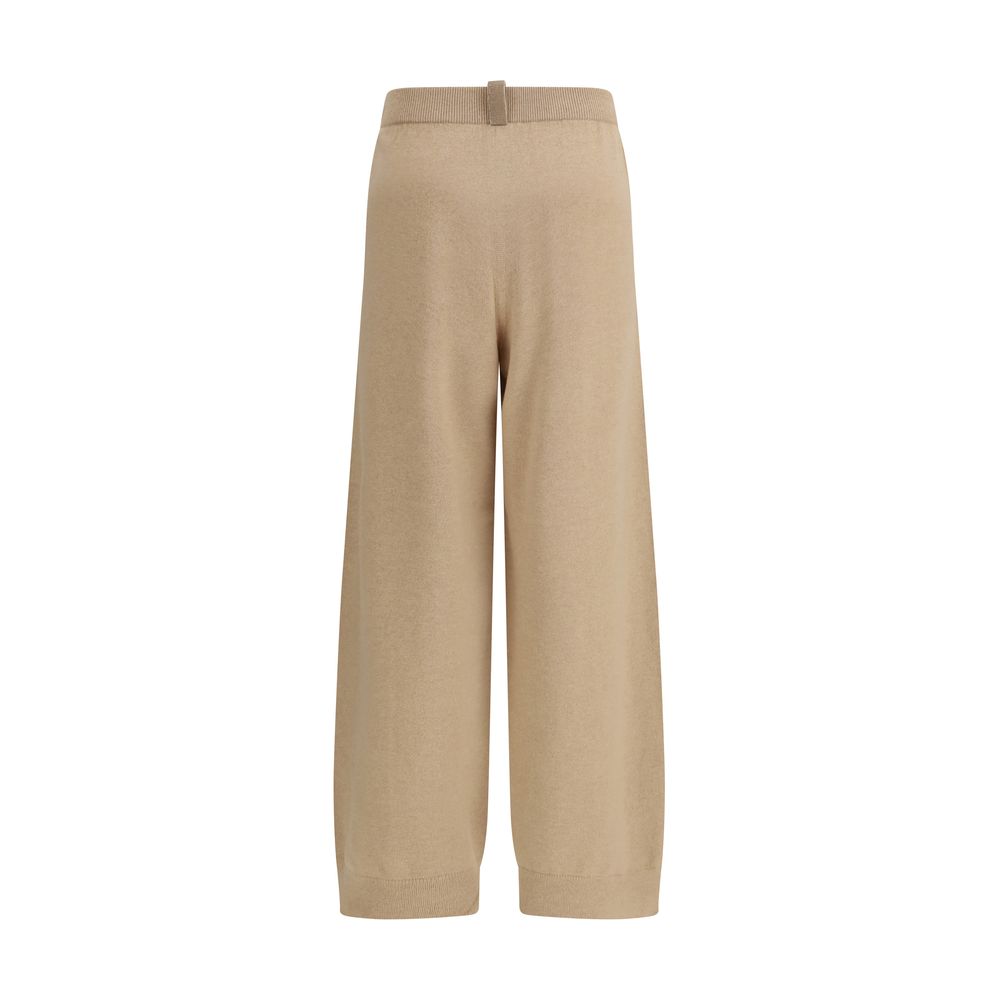 Beige Fleece Wool Casual Pants