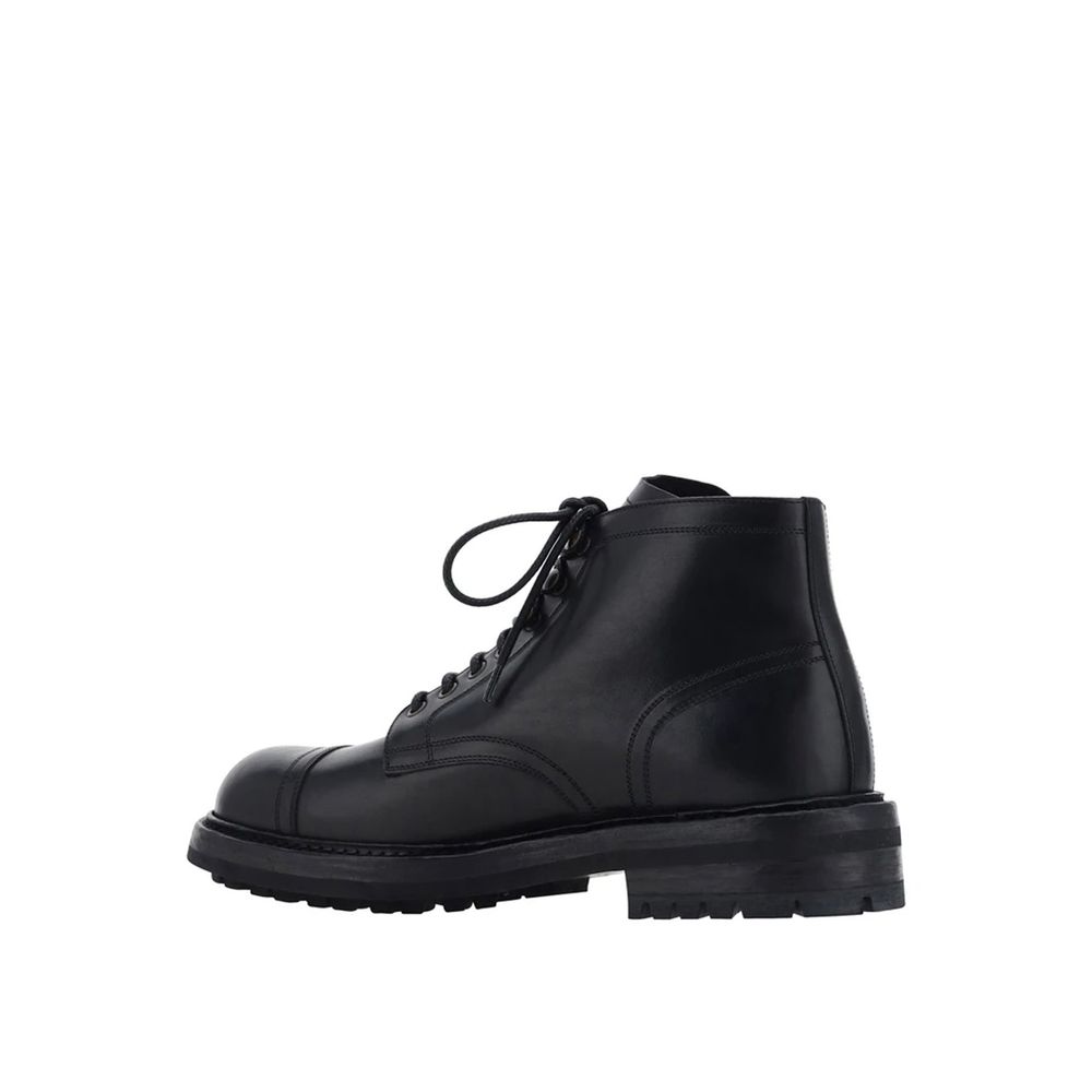 Black Calfskin Lace-Up Boots