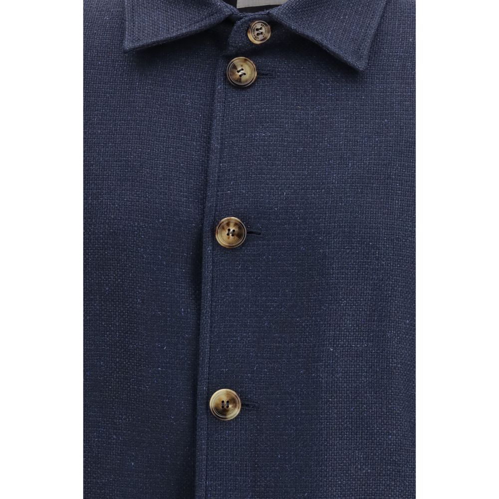 Giacca camicia Hopsack con bottoni blu