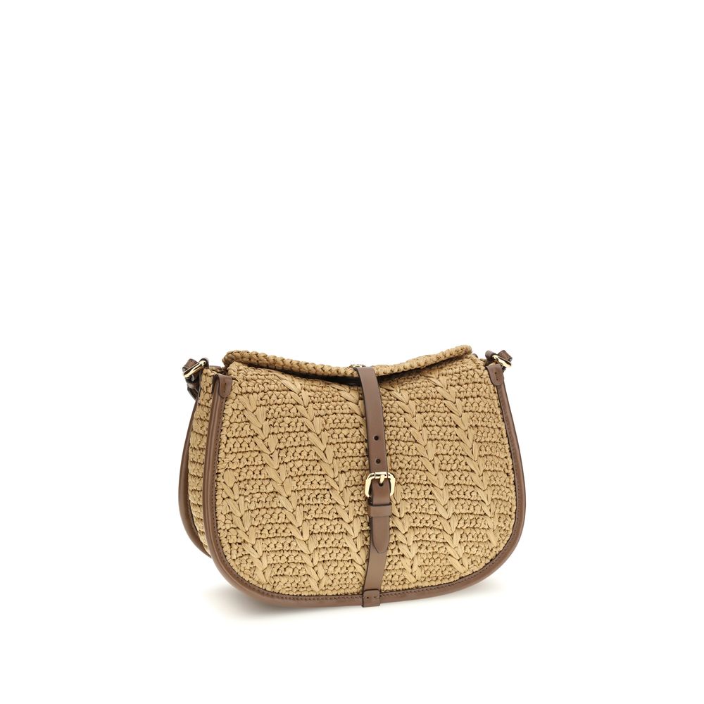 Borsa a tracolla in rafia beige