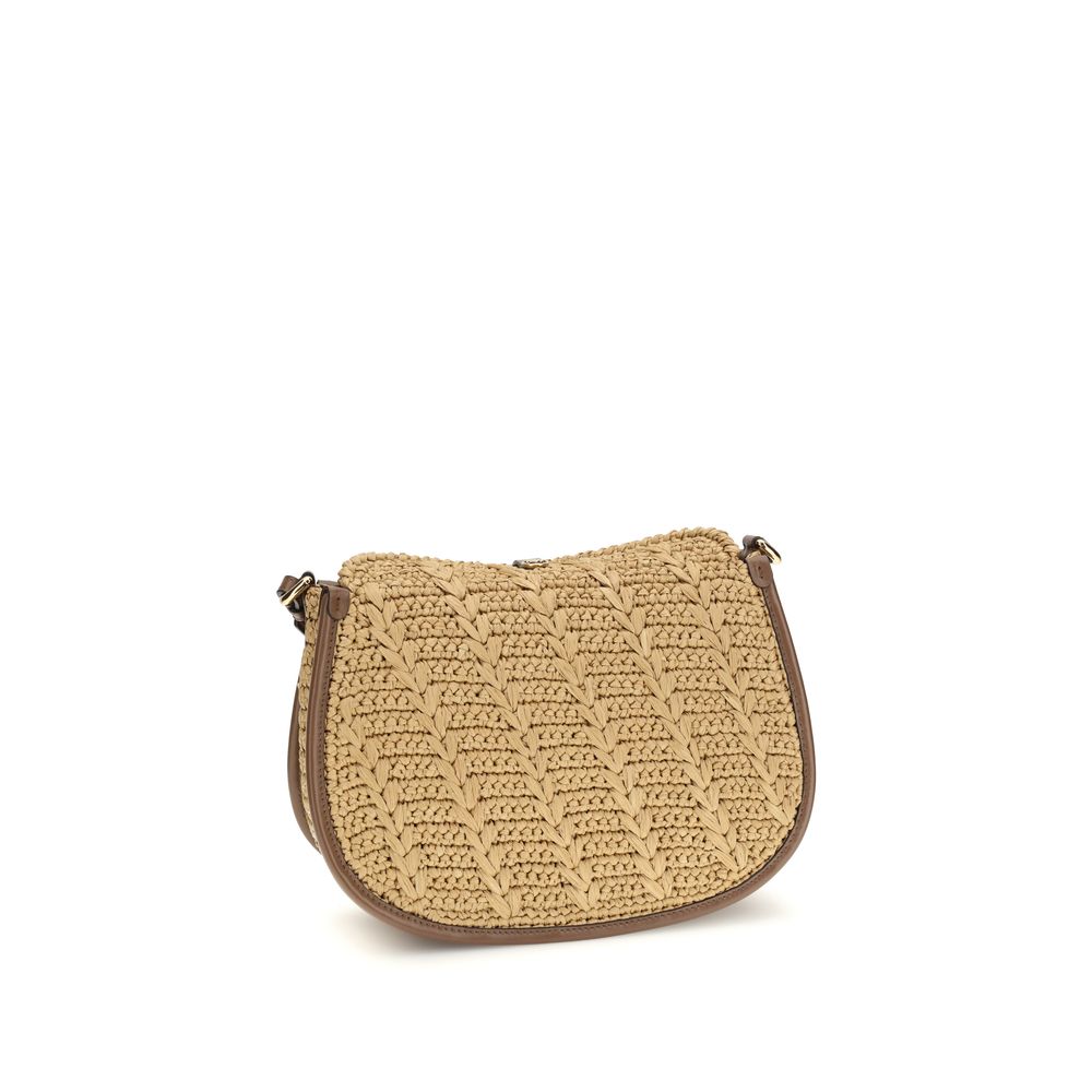 Borsa a tracolla in rafia beige