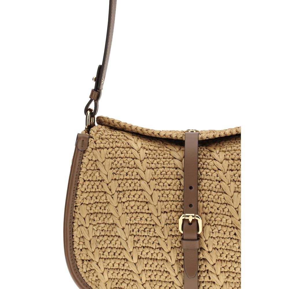 Borsa a tracolla in rafia beige