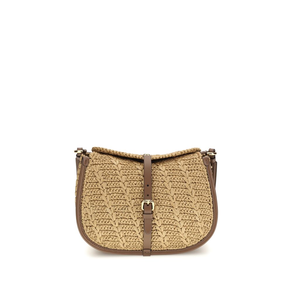 Borsa a tracolla in rafia beige