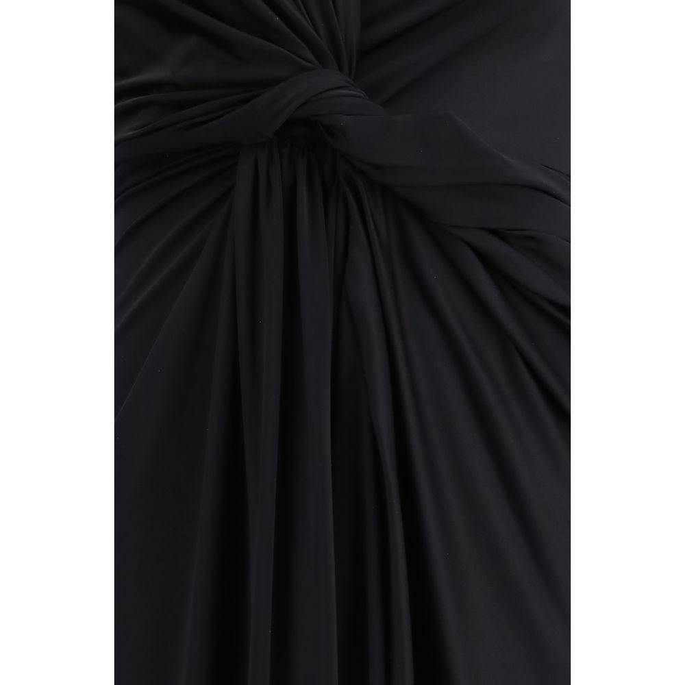 Schwarzes drapiertes Midikleid
