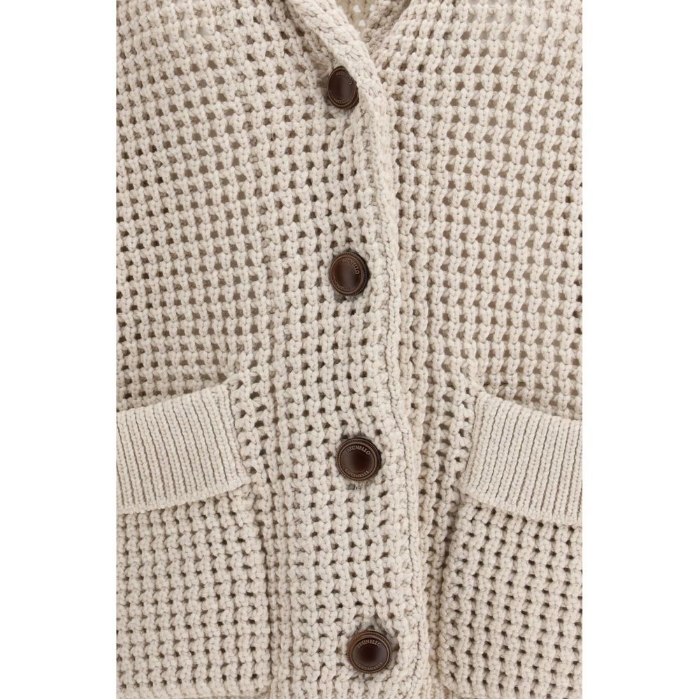 Beige Baumwollstrickjacke