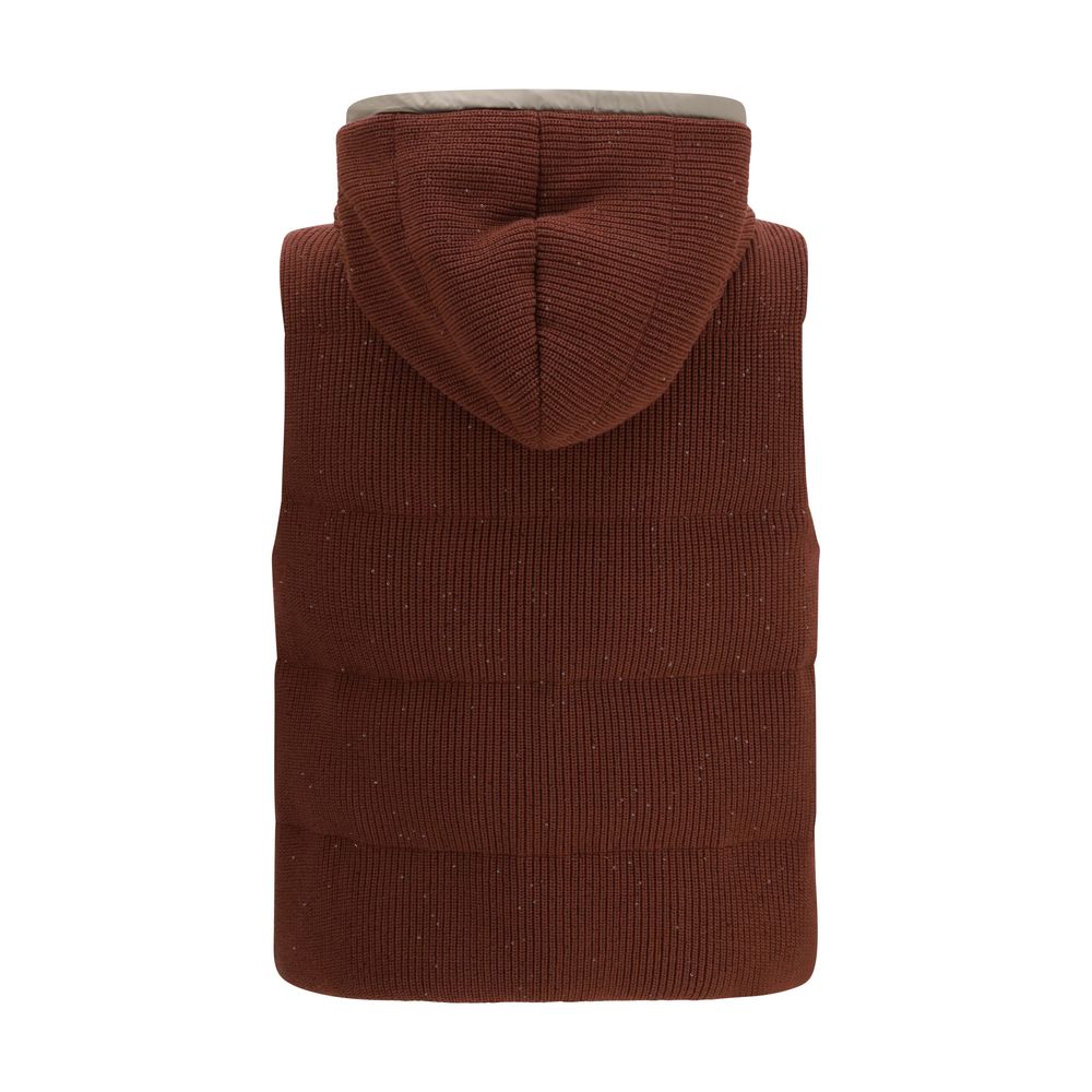 Brown Hooded Down Vest