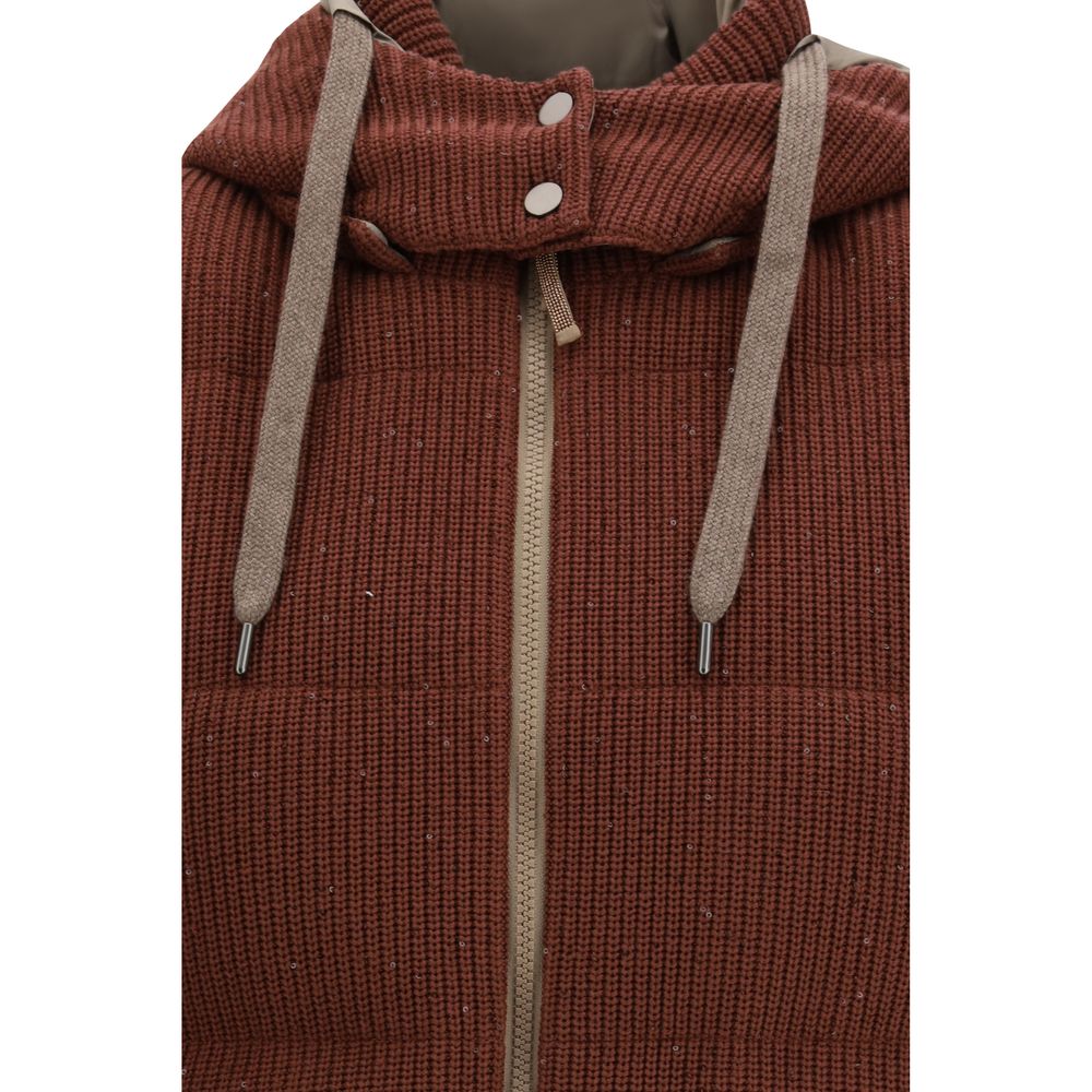 Brown Hooded Down Vest