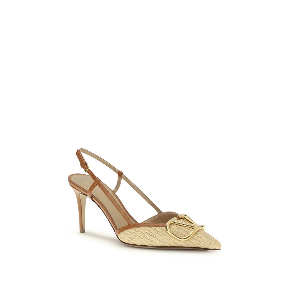 VLogo Signature raffia slingback Pumps