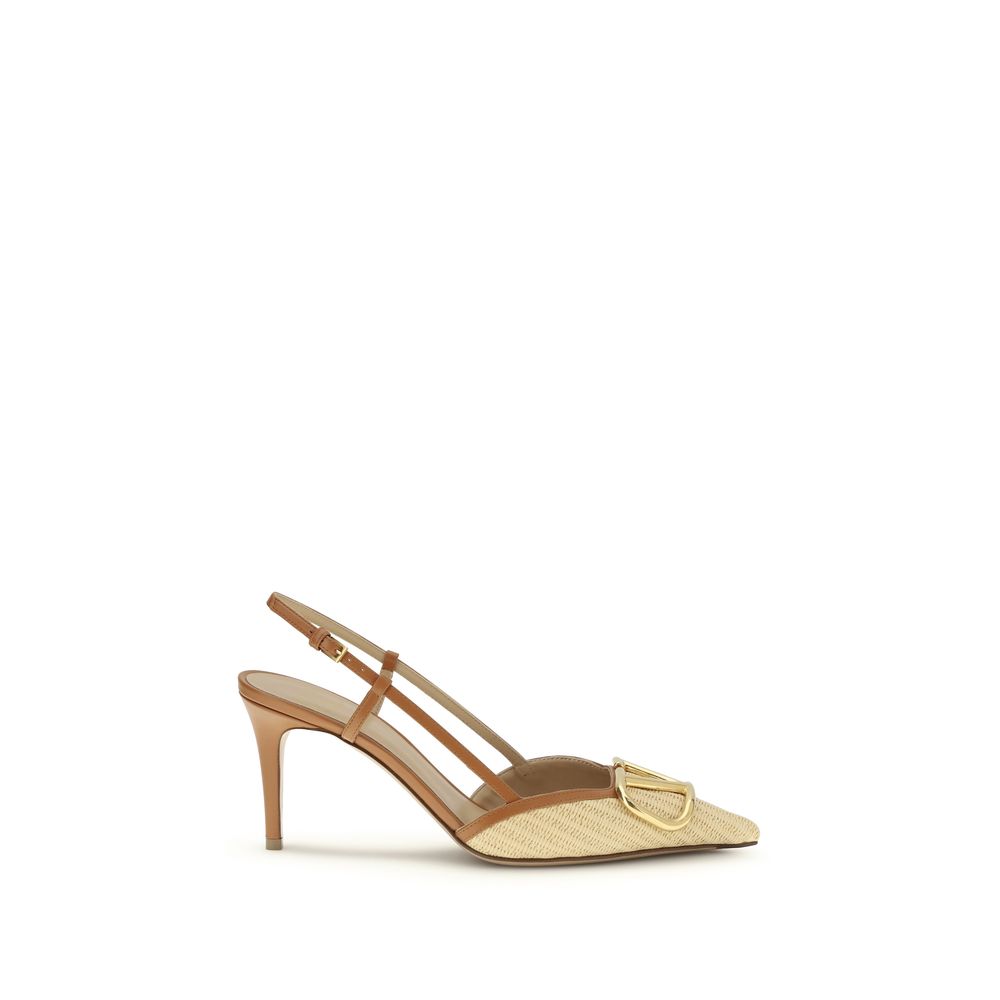 VLogo Signature raffia slingback Pumps