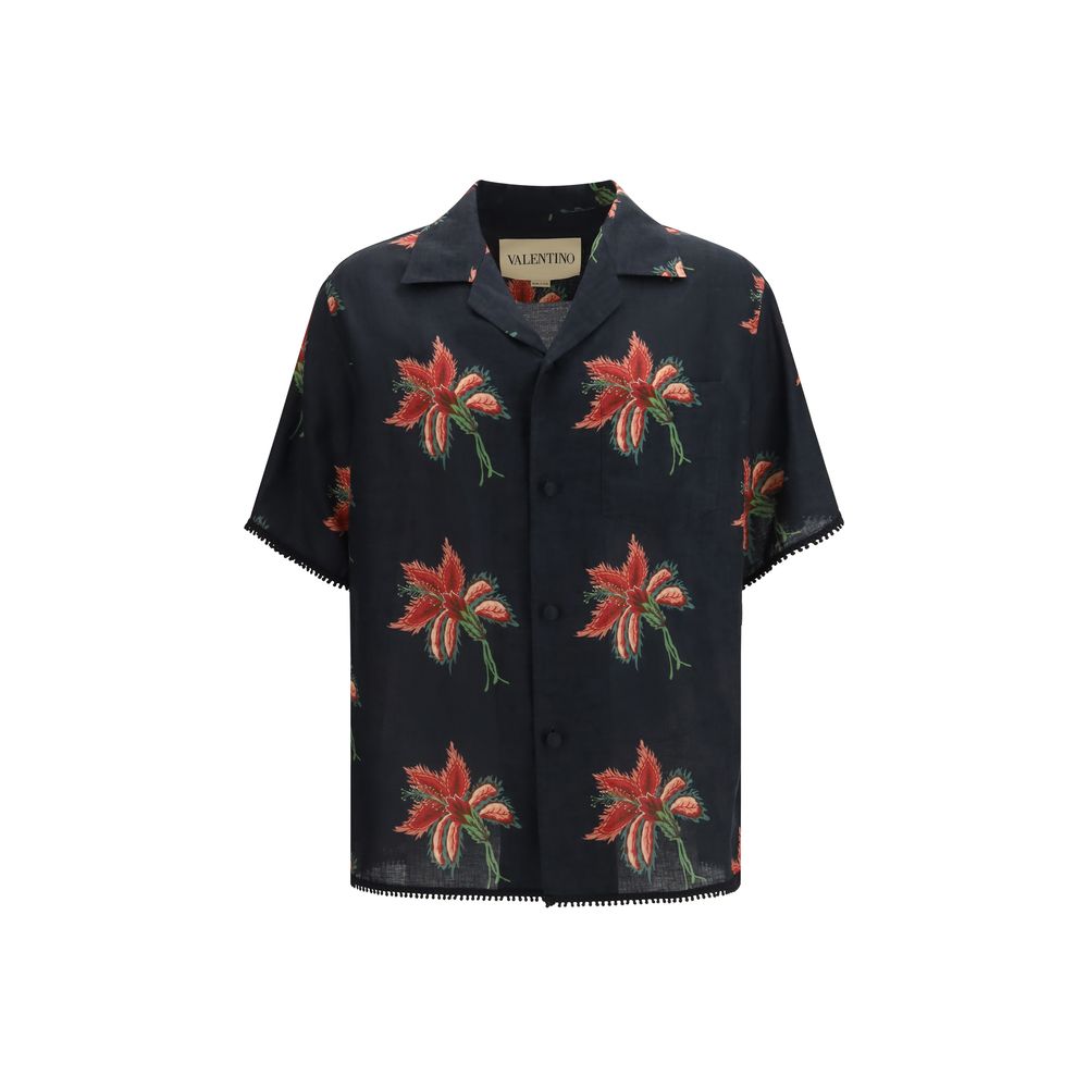 Papier Floral print linen bowling Shirt