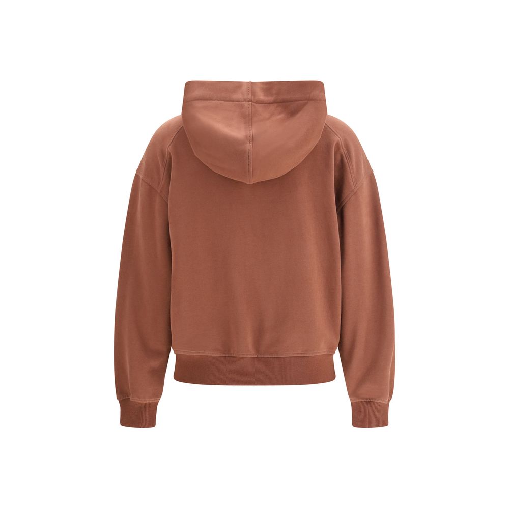 Hooded Smooth Cotton Sweatshirt with Shiny Zipper Pull