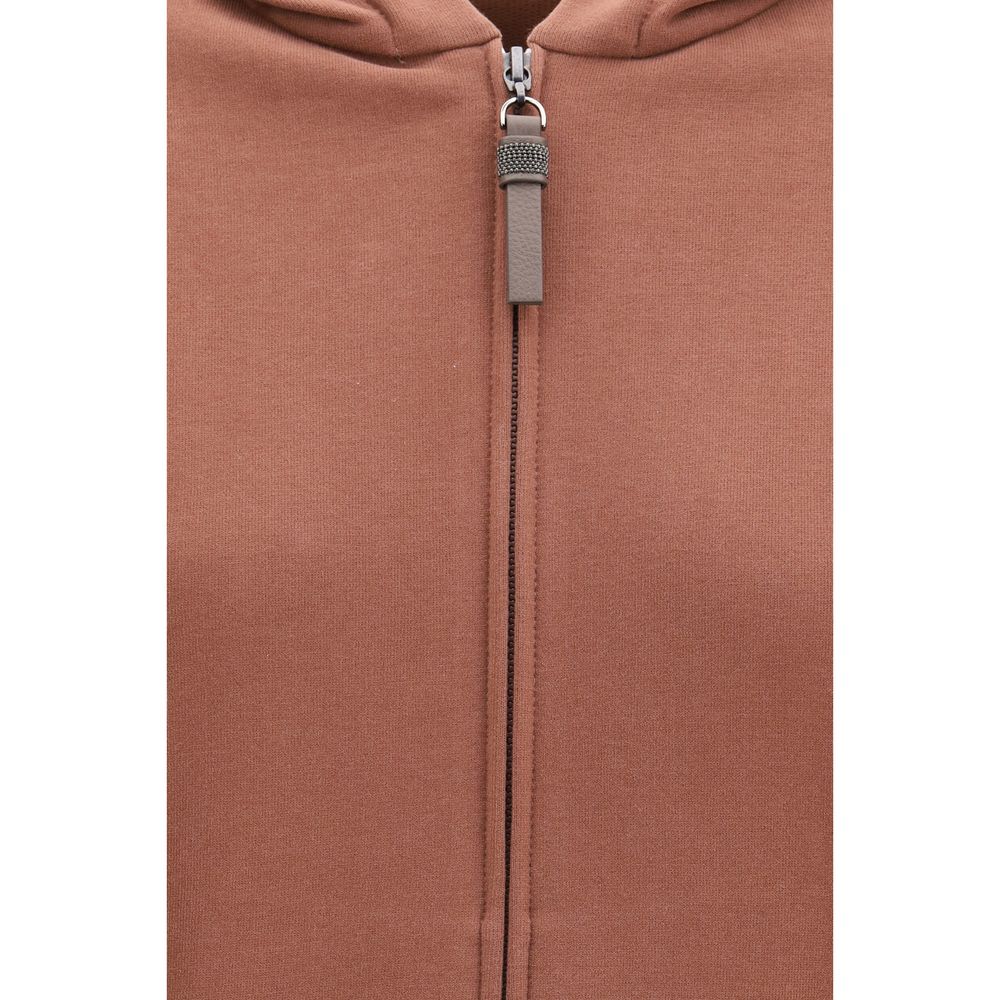 Hooded Smooth Cotton Sweatshirt with Shiny Zipper Pull