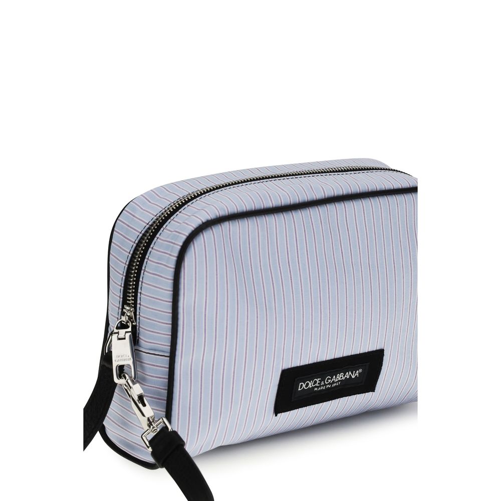 Striped poplin and leather Handbag