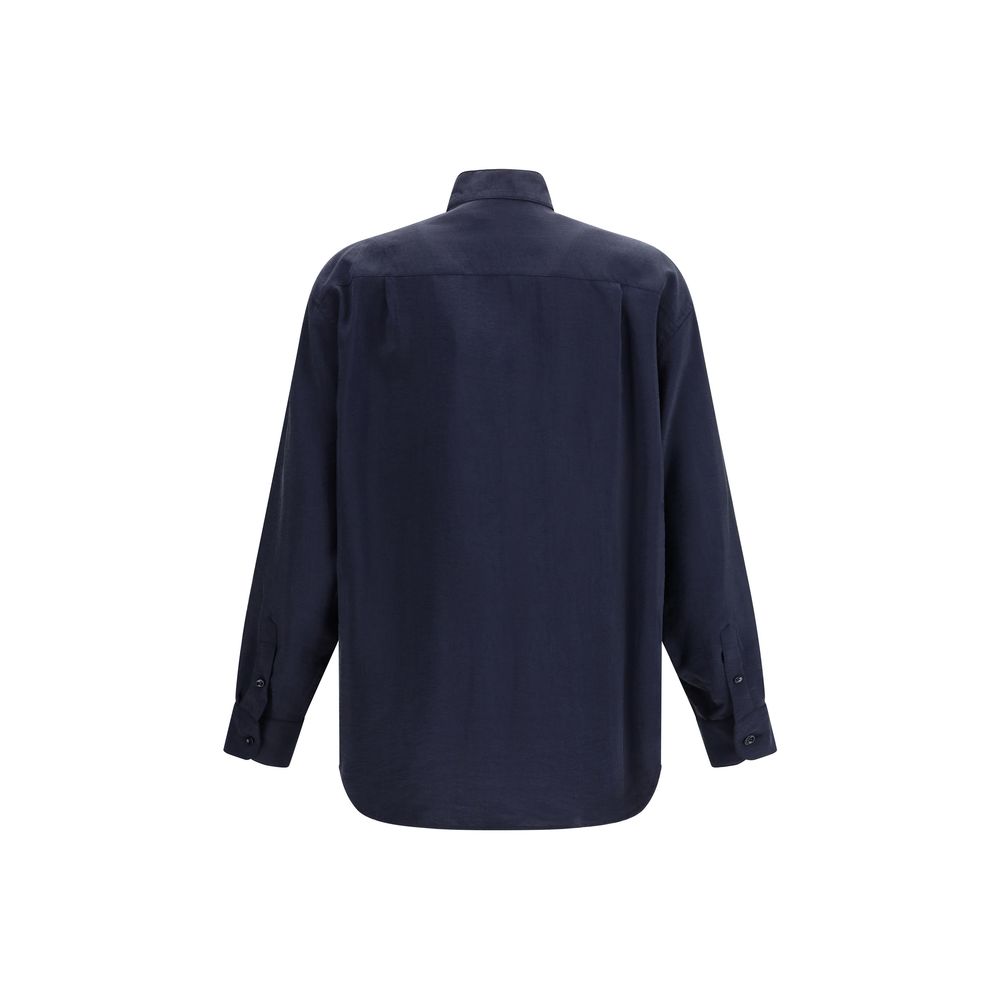 Washed silk Shirt with band collar