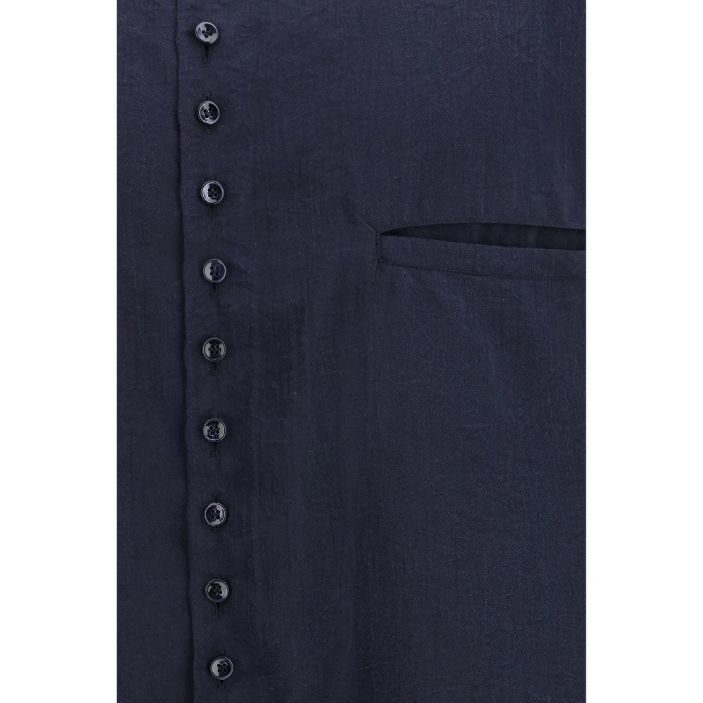 Washed silk Shirt with band collar