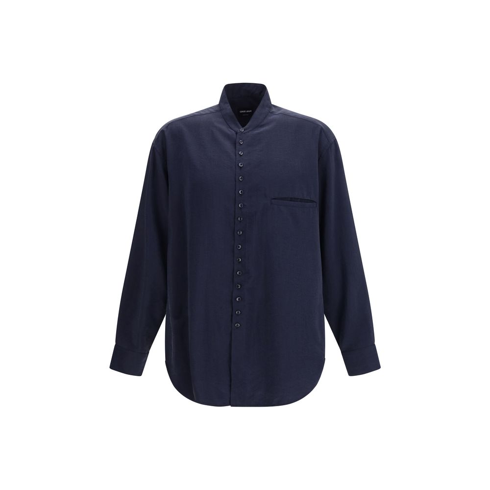 Washed silk Shirt with band collar