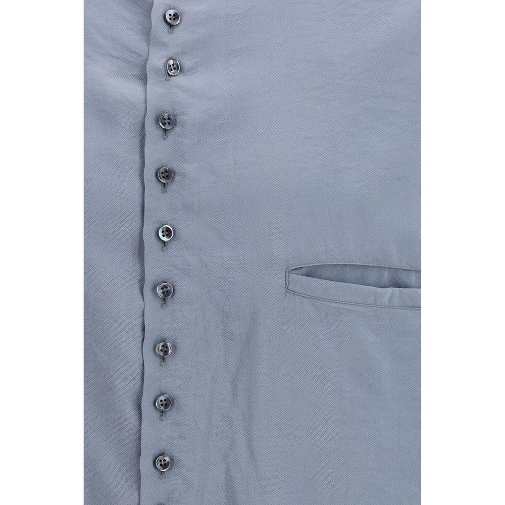 Washed silk Shirt with band collar