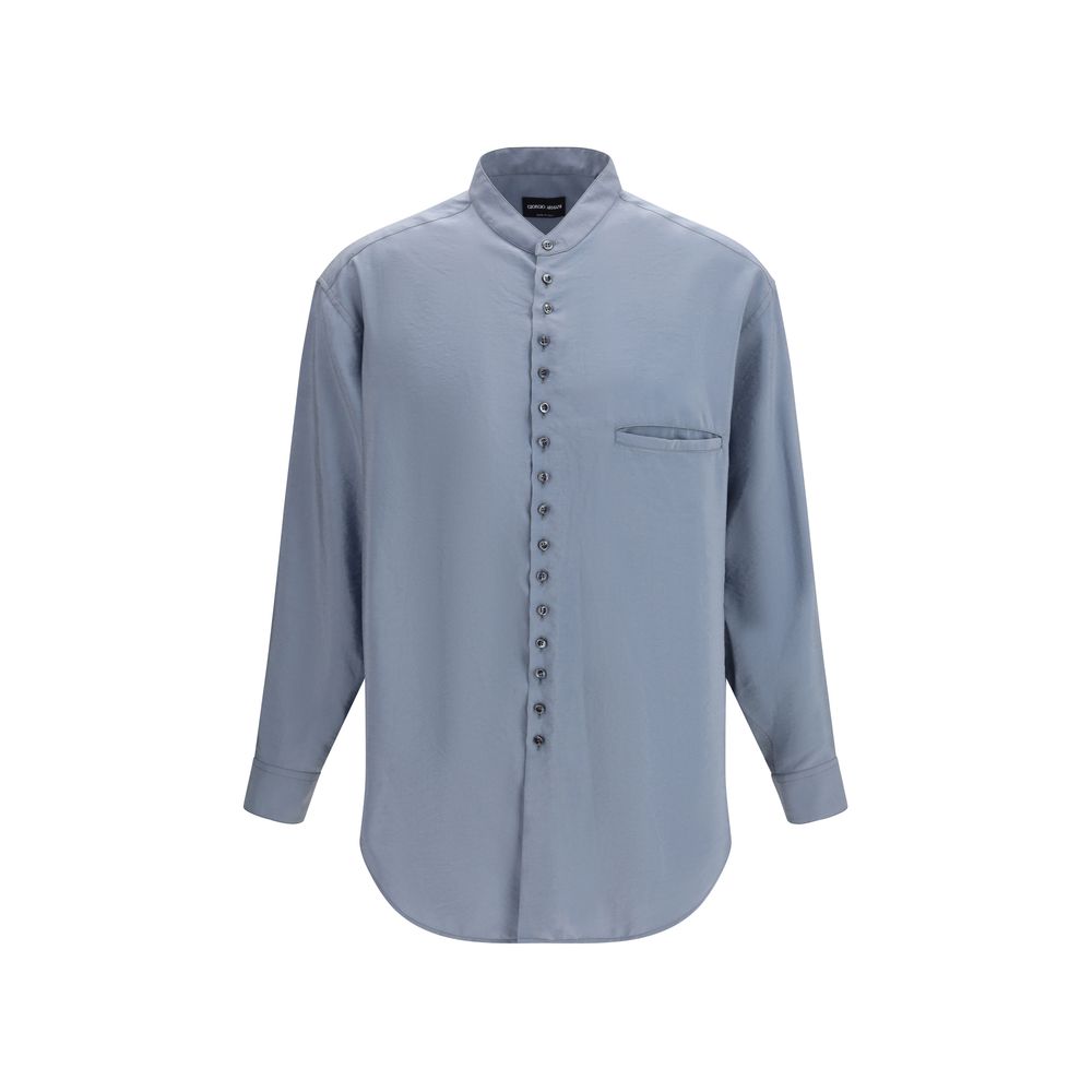 Washed silk Shirt with band collar