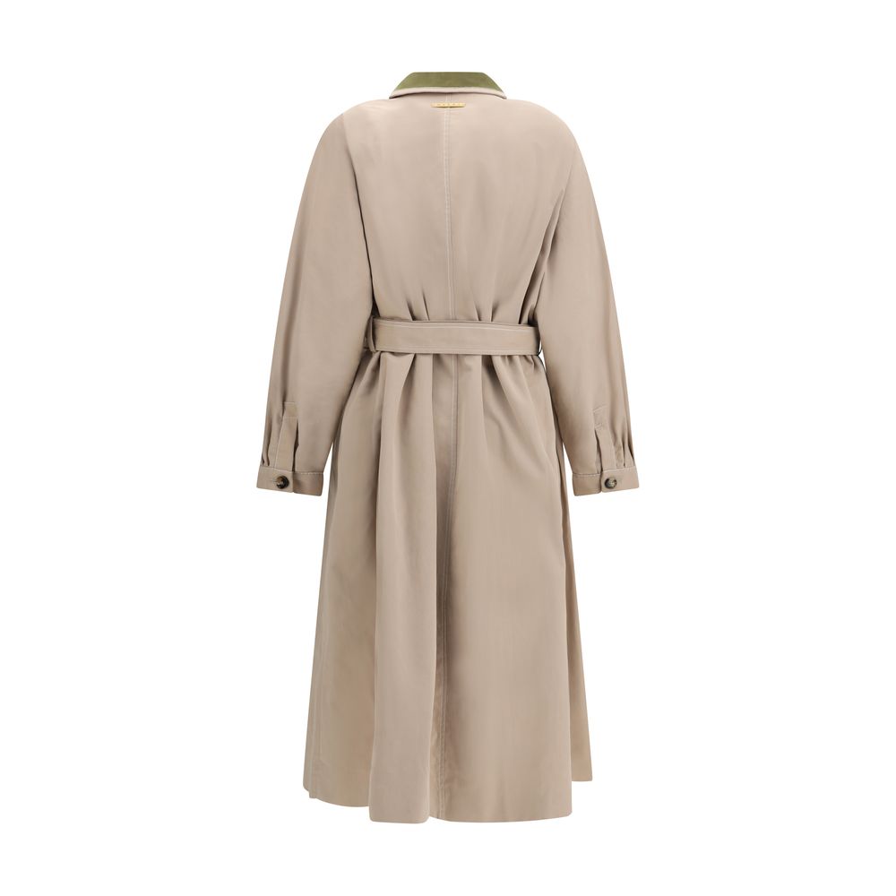 Contrast-collar Belted Trench Coat