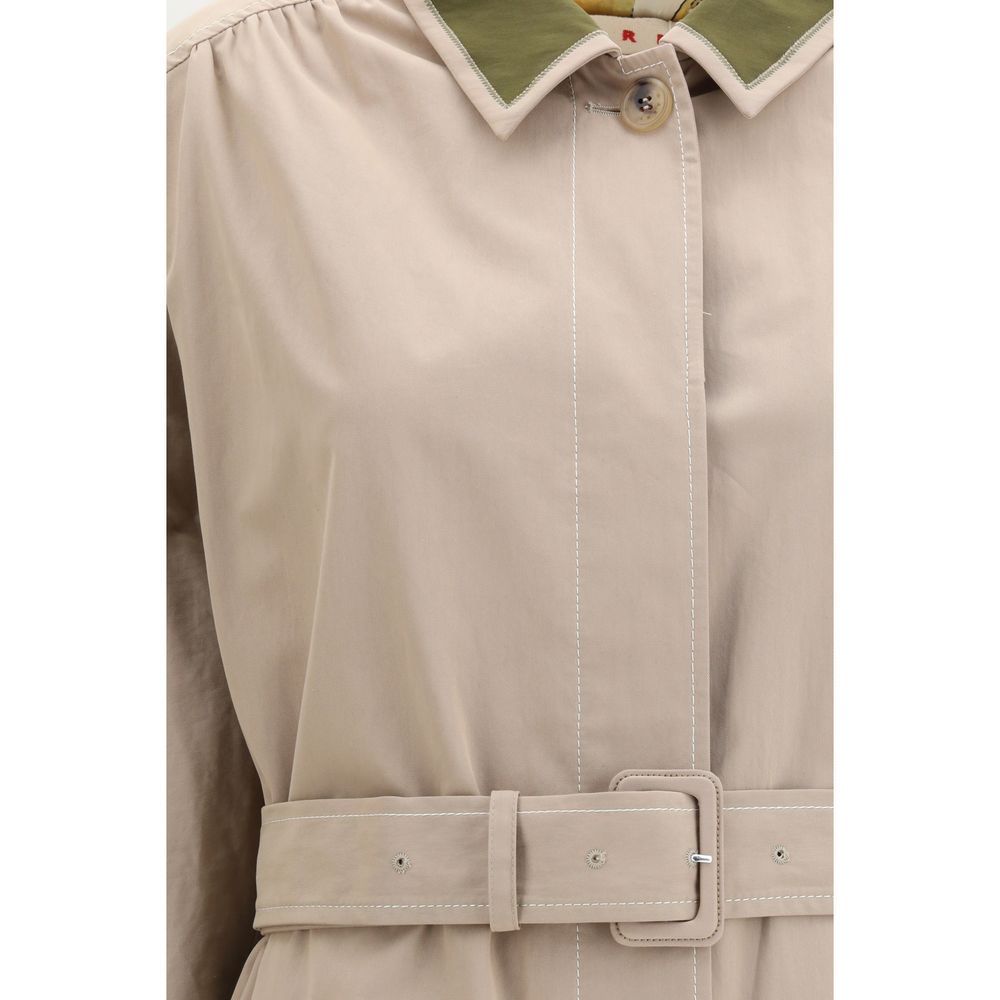 Contrast-collar Belted Trench Coat