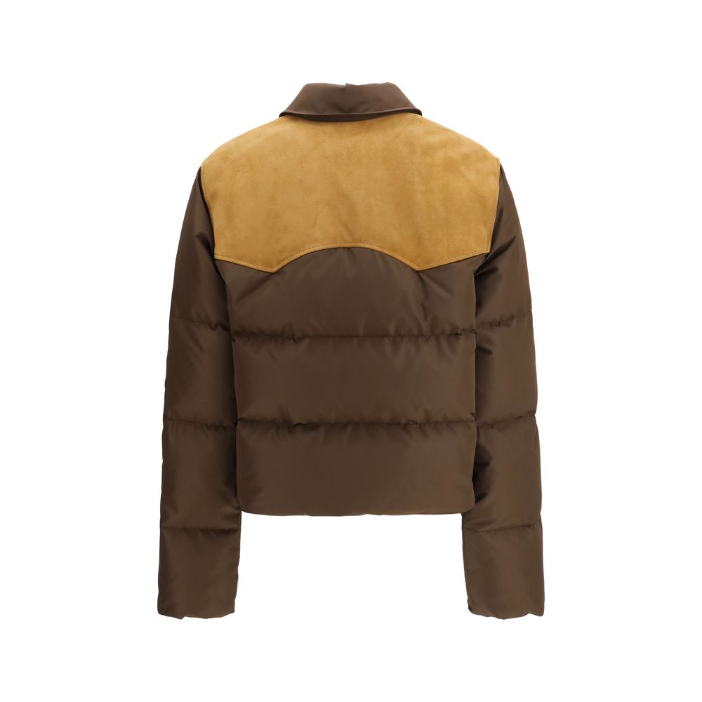 Pongé Tec and Leather Down Jacket