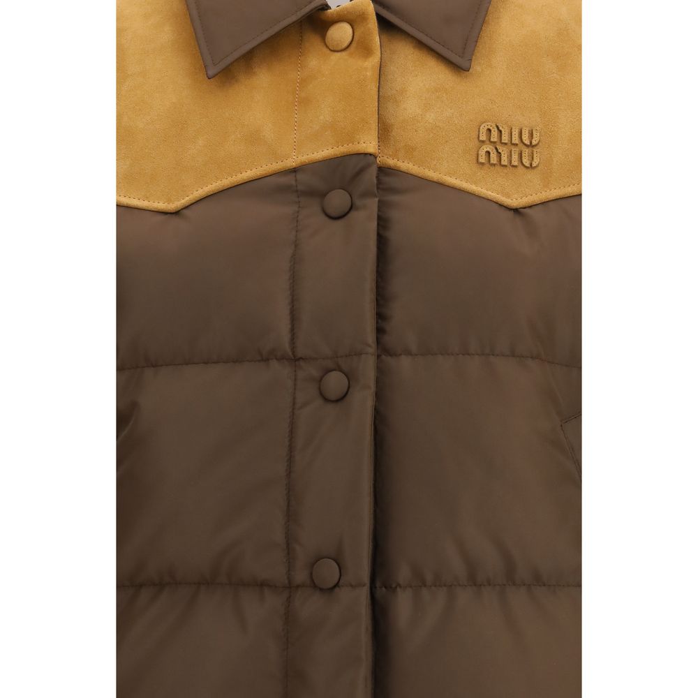 Pongé Tec and Leather Down Jacket