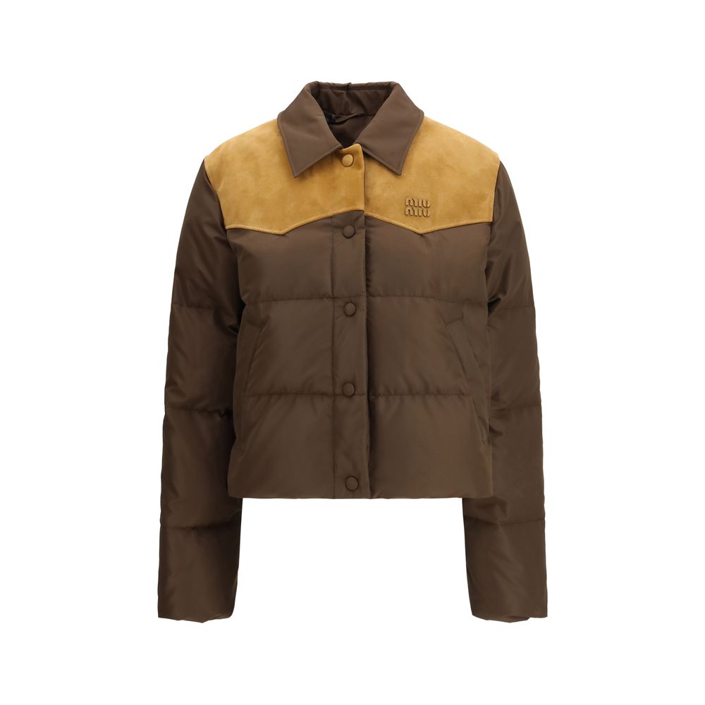 Pongé Tec and Leather Down Jacket