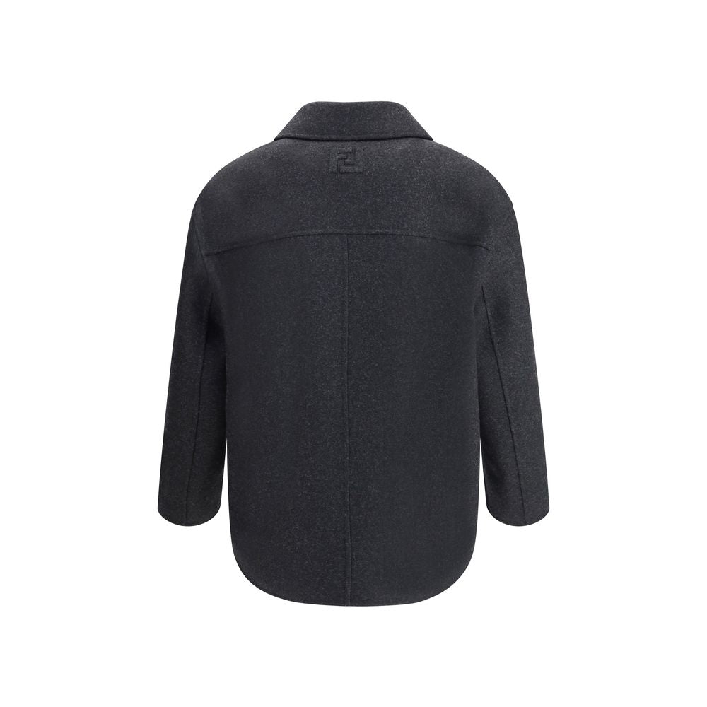 Grauer Fleece-Wollmantel