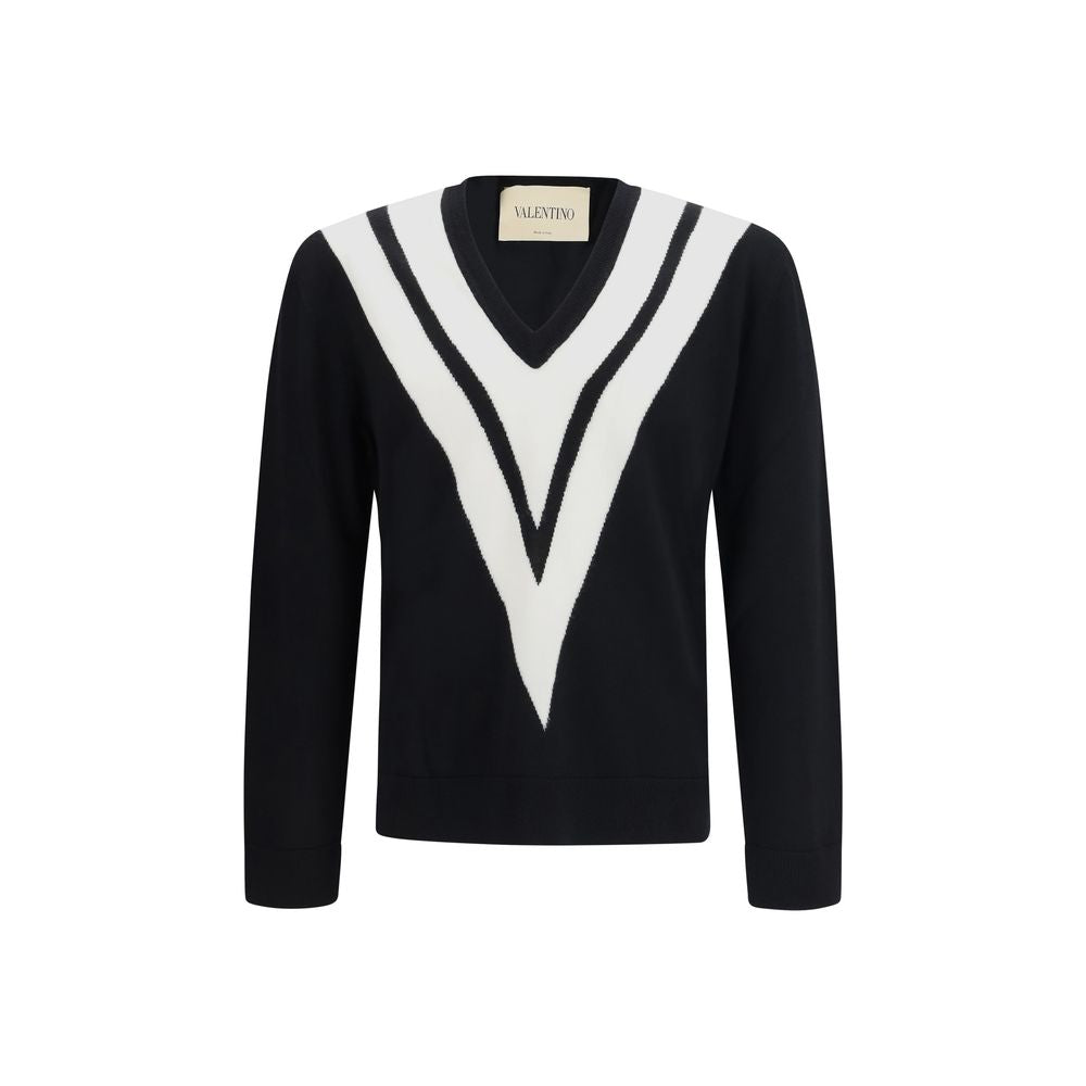 Sweater in virgin wool with intarsia V detail