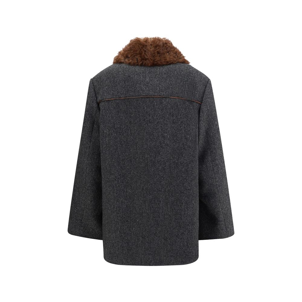 Grauer Fleece-Wollmantel