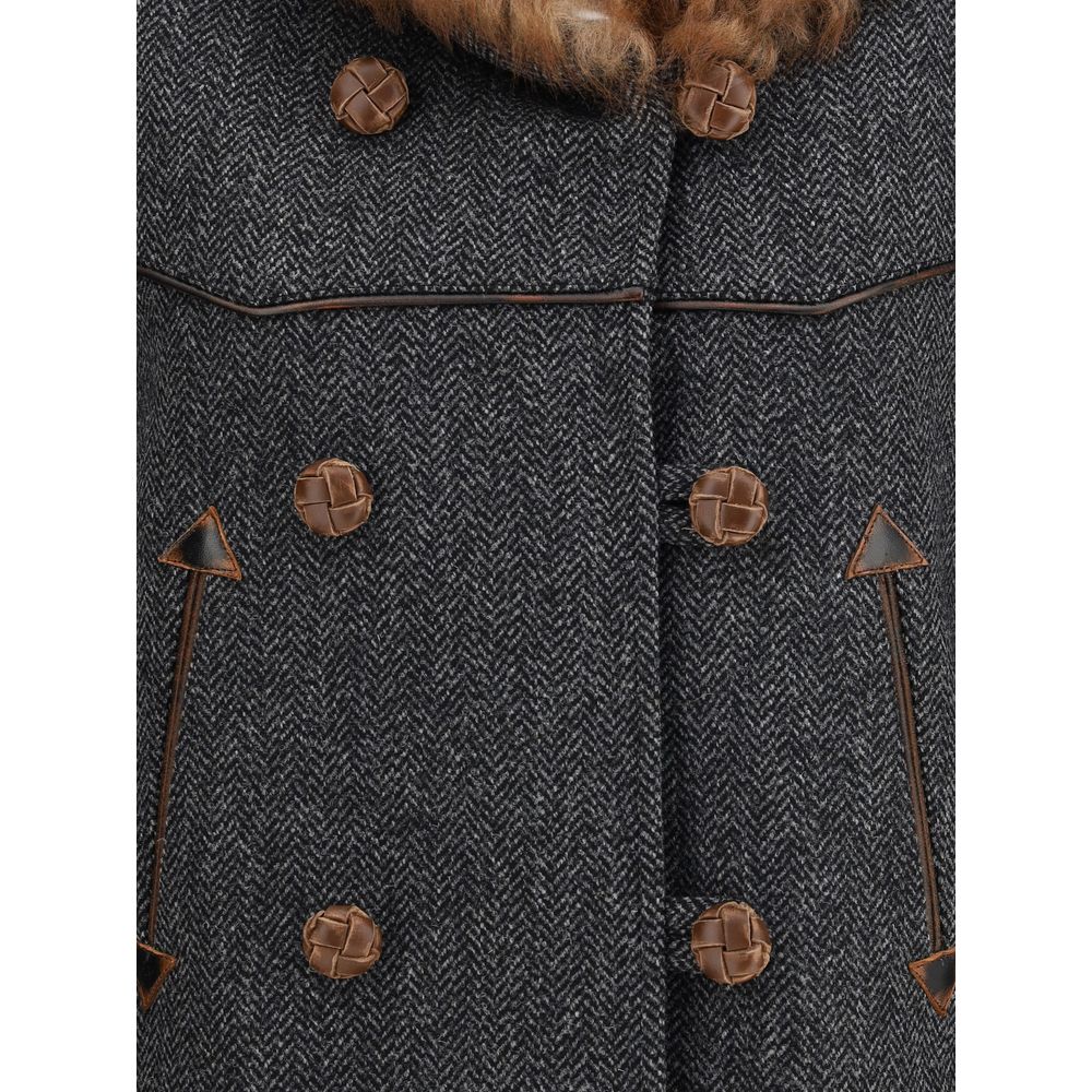 Grauer Fleece-Wollmantel
