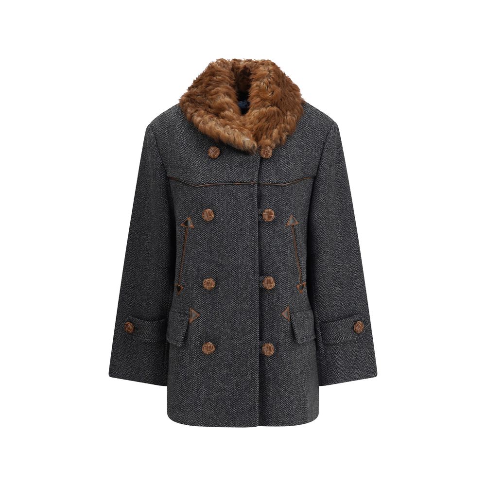 Grauer Fleece-Wollmantel