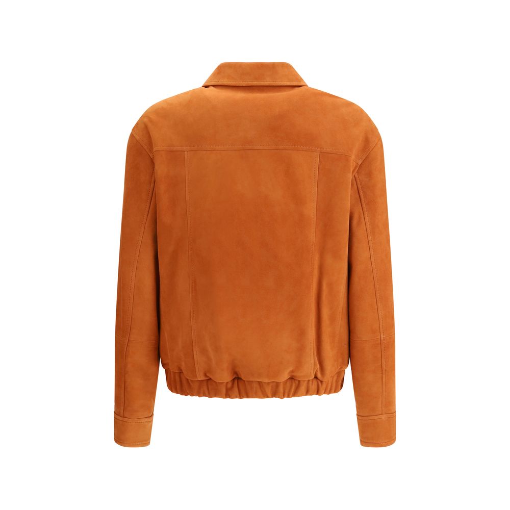 Orangefarbene Lederjacke