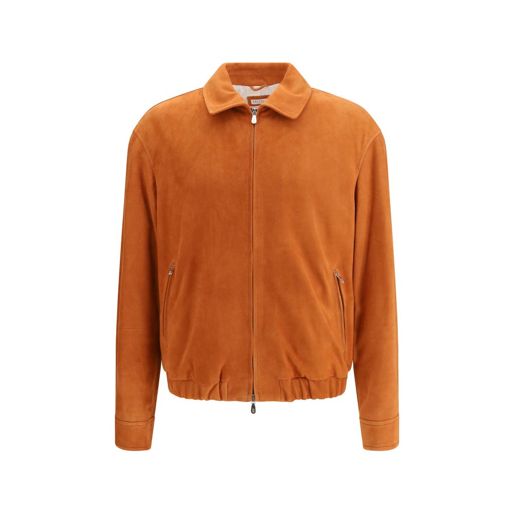 Orangefarbene Lederjacke