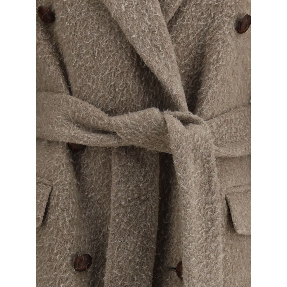 Beige Fleece-Wollmantel