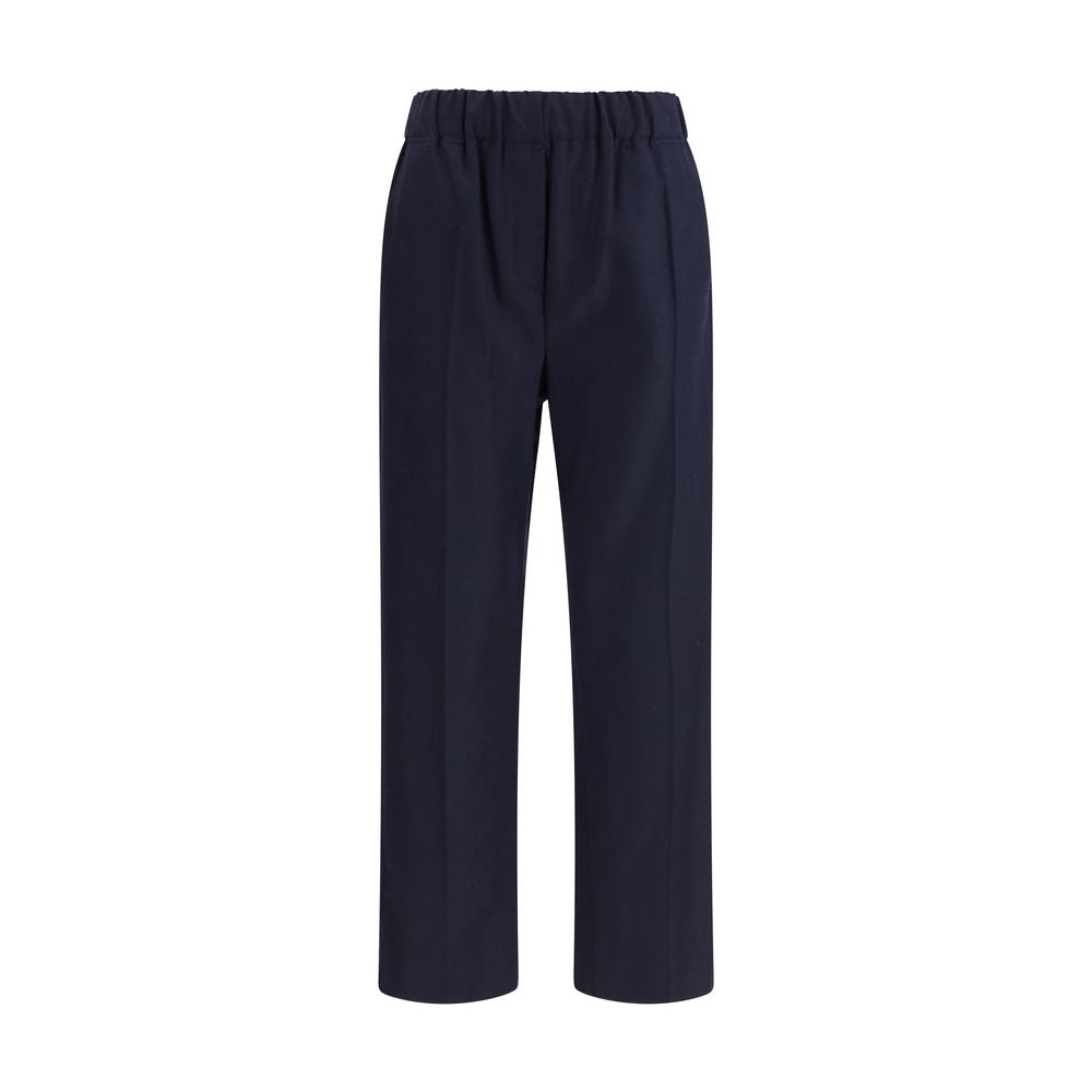 Blue Cotton Casual Pants