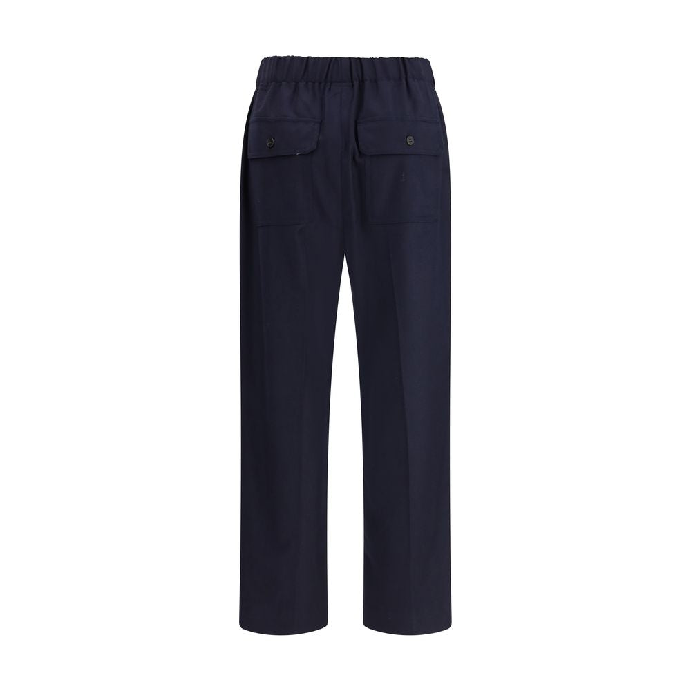 Blue Cotton Casual Pants