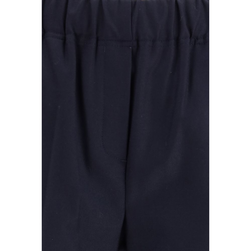 Blue Cotton Casual Pants