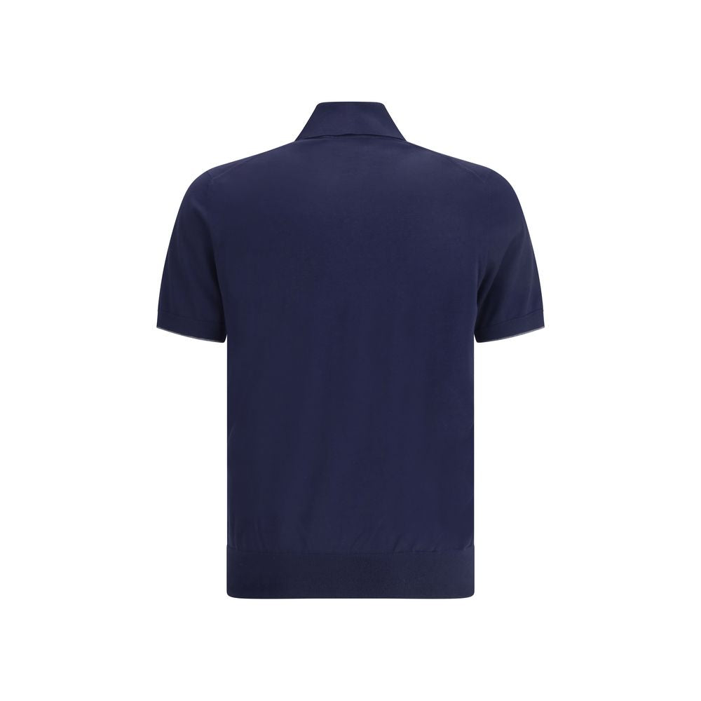 Blaues Baumwoll-Poloshirt