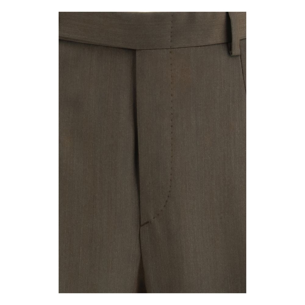 Brown Fleece Wool Casual Pants