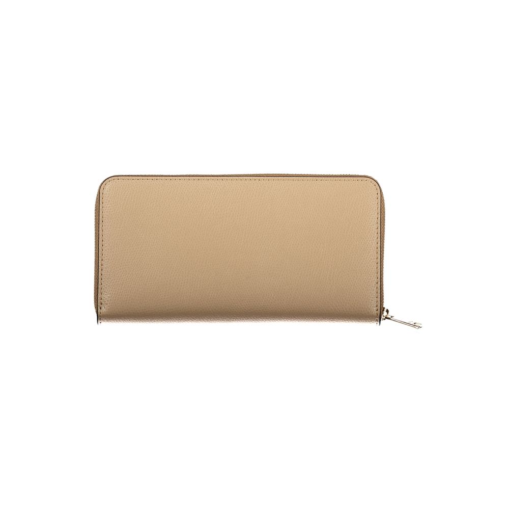 Beige Leder-Geldbörse für Damen