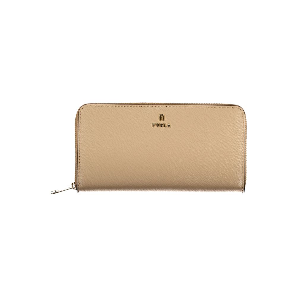 Beige Leder-Geldbörse für Damen